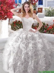 Popular Rose Pink and White Quinceanera Dress with Beading and Ruffles