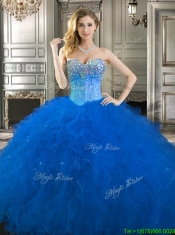 Pretty Beaded and Ruffled Tulle Sweet 16 Dress in Fuchsia