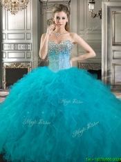 Pretty Beaded and Ruffled Tulle Sweet 16 Dress in Fuchsia