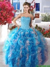 Romantic Rose Pink and White Organza Quinceanera Dress with Beading and Ruffles