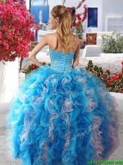 Romantic Rose Pink and White Organza Quinceanera Dress with Beading and Ruffles