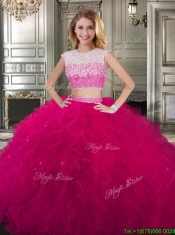 Two Piece Scoop Cap Sleeves Quinceanera Dress with Beading and Ruffles