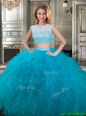 Two Piece Scoop Cap Sleeves Quinceanera Dress with Beading and Ruffles