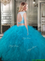 Two Piece Scoop Cap Sleeves Quinceanera Dress with Beading and Ruffles