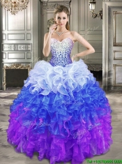Fashionable Beaded Bodice and Ruffled Quinceanera Dress in Gradient Color