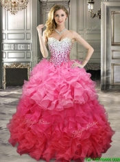 Fashionable Beaded Bodice and Ruffled Quinceanera Dress in Gradient Color