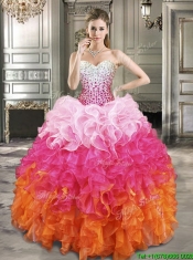 Fashionable Beaded Bodice and Ruffled Quinceanera Dress in Gradient Color