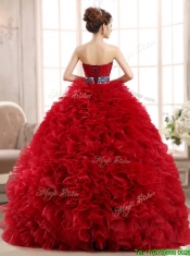 Luxurious Sashed and Ruffled Sweet 16 Dress in Wine Red