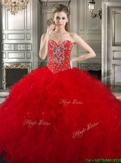 New Style Red Tulle Sweet 16 Dress with Beading and Ruffles