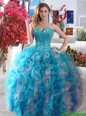 Visible Boning Beaded and Ruffled Quinceanera Dress in Hot Pink