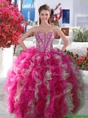 Visible Boning Beaded and Ruffled Quinceanera Gown in Red and White