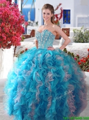 Visible Boning Beaded and Ruffled Quinceanera Gown in Red and White