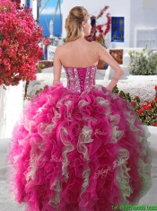 Visible Boning Beaded and Ruffled Quinceanera Gown in Red and White