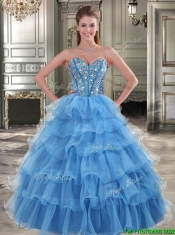 Wonderful Rose Pink Sweet 16 Dress with Beading and Ruffled Layers