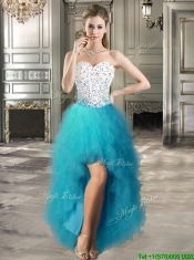 Affordable Beaded and Ruffled Detachable Quinceanera Dresses in Teal and White