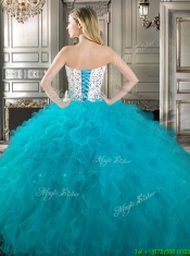 Affordable Beaded and Ruffled Detachable Quinceanera Dresses in Teal and White