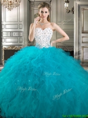 Affordable Beaded and Ruffled Detachable Quinceanera Dresses in Teal and White