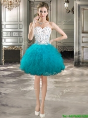 Affordable Beaded and Ruffled Detachable Quinceanera Dresses in Teal and White