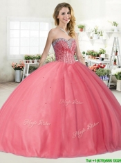 Affordable Beaded Big Puffy Quinceanera Dress in Coral Red