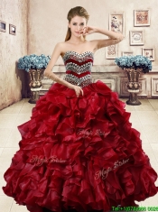Affordable Wine Red Quinceanera Dress with Beading and Ruffles