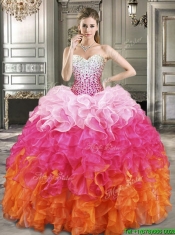 Beautiful Beaded and Ruffled Detachable Quinceanera Dresses in Multi Color