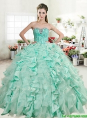 Best Apple Green Quinceanera Dress with Beading and Ruffles for Spring