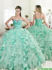 Best Apple Green Quinceanera Dress with Beading and Ruffles for Spring