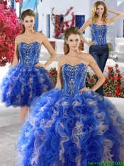 Best Applique and Ruffled Detachable Quinceanera Dresses in Royal Blue and Champagne