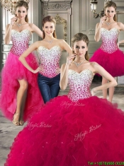 Best Really Puffy Red Detachable Quinceanera Dresses with Beading and Ruffles