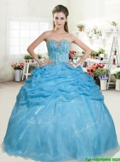 Best Selling Beaded and Pick Ups Quinceanera Dress in Baby Blue