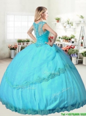 Best Straps Beaded and Applique Quinceanera Dress in Aqua Blue