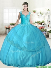 Best Straps Beaded and Applique Quinceanera Dress in Aqua Blue