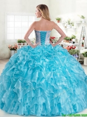 Cheap Aqua Blue Sweet 16 Dress with Beading and Ruffles