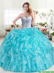 Cheap Aqua Blue Sweet 16 Dress with Beading and Ruffles