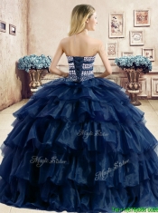 Cheap Beaded and Ruffled Layers Quinceanera Dress in Navy Blue