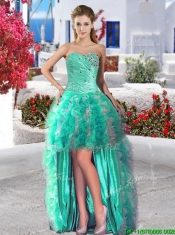 Cheap Turquoise and White Detachable Quinceanera Dresses with Beading and Ruffles