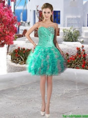 Cheap Turquoise and White Detachable Quinceanera Dresses with Beading and Ruffles