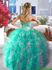 Cheap Turquoise and White Detachable Quinceanera Dresses with Beading and Ruffles