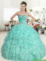 Classical Apple Green Sweet 16 Dress with Beading and Ruffles for Spring