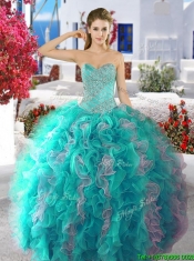 Classical Beaded and Ruffled Big Puffy Detachable Quinceanera Dresses in Organza