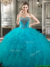 Classical Big Puffy Teal Detachable Quinceanera Dresses with Beading and Ruffles