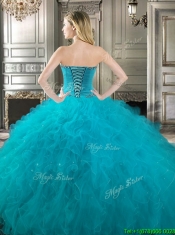 Classical Big Puffy Teal Detachable Quinceanera Dresses with Beading and Ruffles