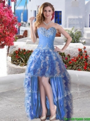 Comfortable Applique and Ruffled Detachable Quinceanera Dresses in Blue and White