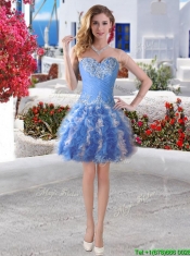 Comfortable Applique and Ruffled Detachable Quinceanera Dresses in Blue and White