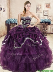 Comfortable Burgundy Quinceanera Dress with Beading and Pick Ups