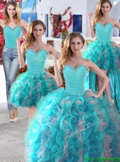 Discount Baby Blue and White Detachable Quinceanera Dresses with Beading and Ruffles