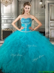 Discount Big Puffy Teal Detachable Quinceanera Dresses with Beading and Ruffles