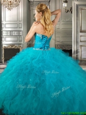 Discount Big Puffy Teal Detachable Quinceanera Dresses with Beading and Ruffles