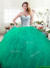 Discount Green Sweet 16 Dress with Beading and Ruffles for Spring