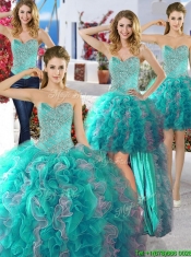 Discount Organza Detachable Quinceanera Dresses with Beading and Ruffles